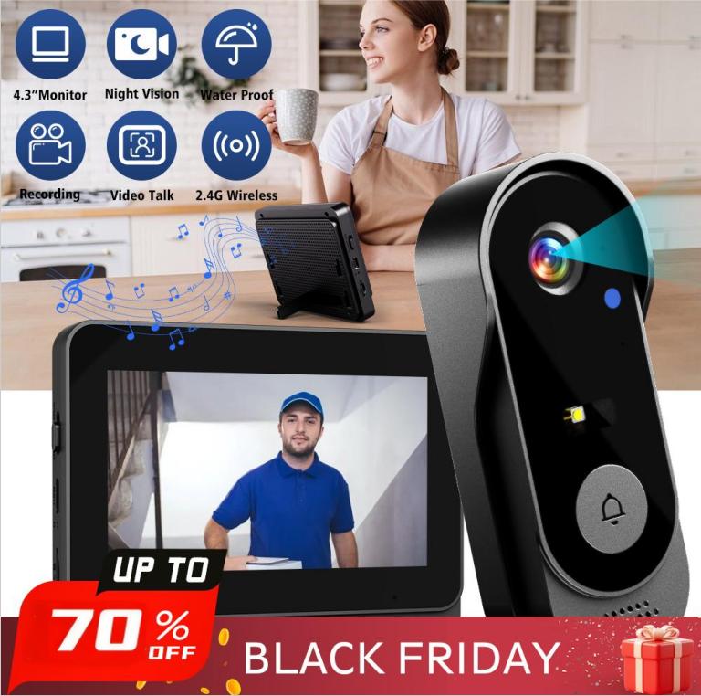 Trådlös Videodörrklocka med Skärm - 50% RABATT