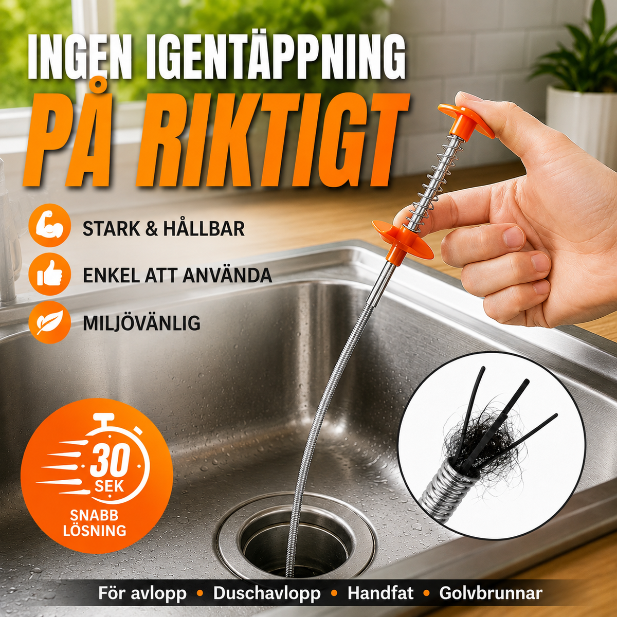 Flexibelt Verktyg för Avloppsrensning - Över 10 000 sålda! Begränsat lager