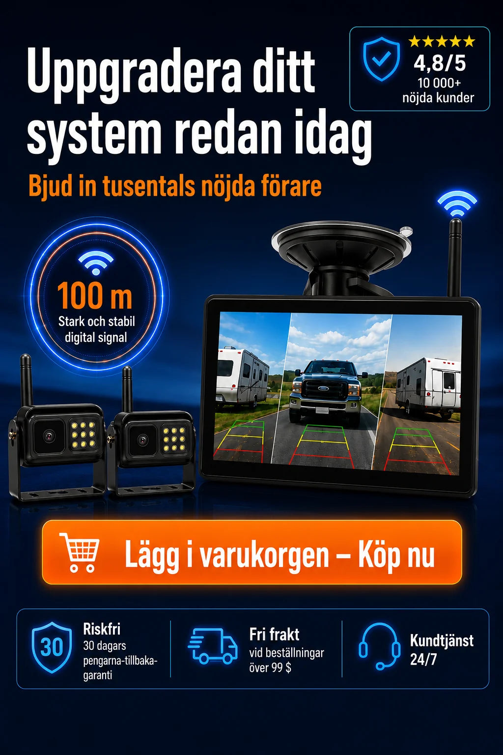 Trådlöst 1080P Multikamerasystem (komplett paket med 4 trådlösa kameror och en central bildskärm) - Över 6500 sålda! Begränsat lager