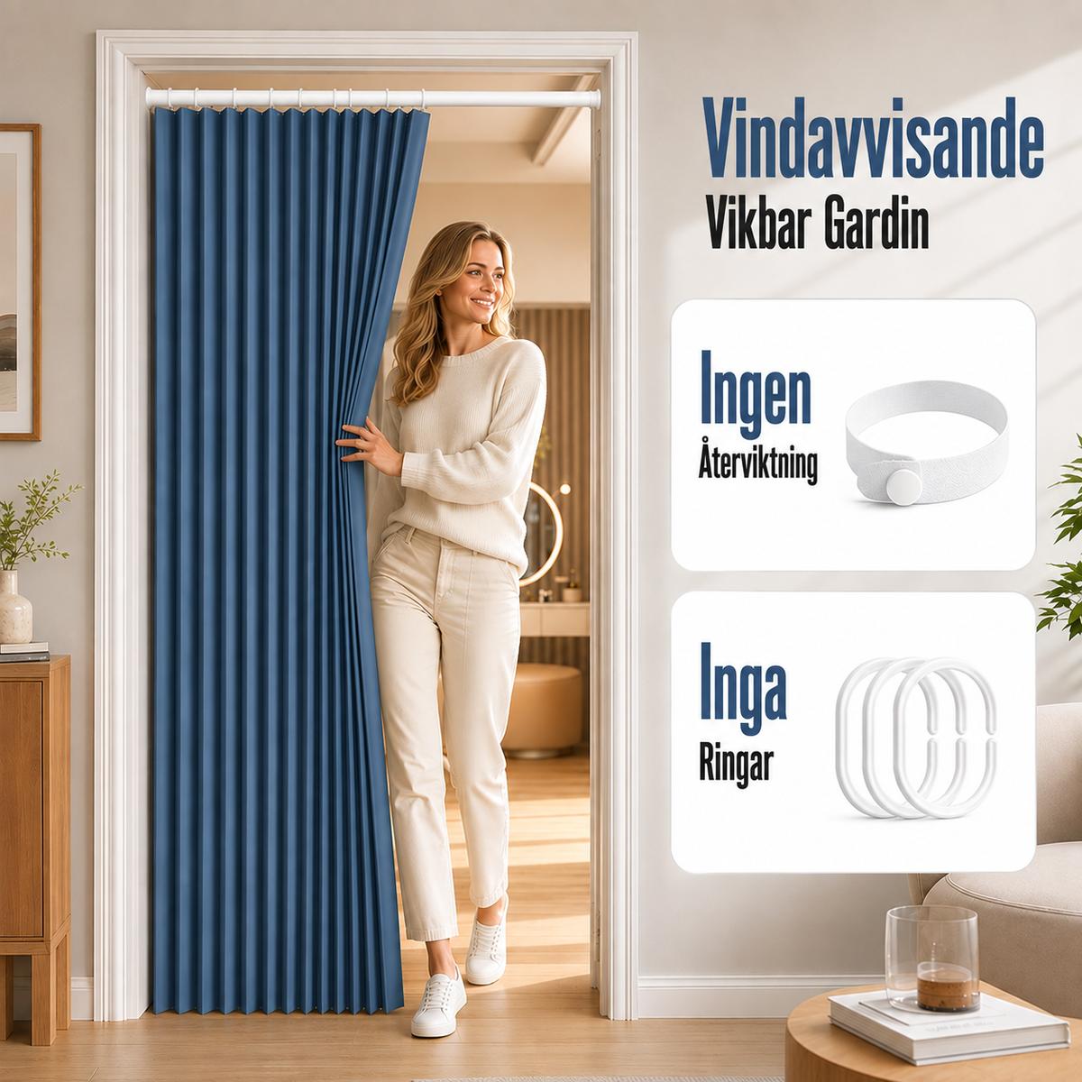 Magnetiskt Vikbart Dörrdraperi – 1+1 GRATIS
