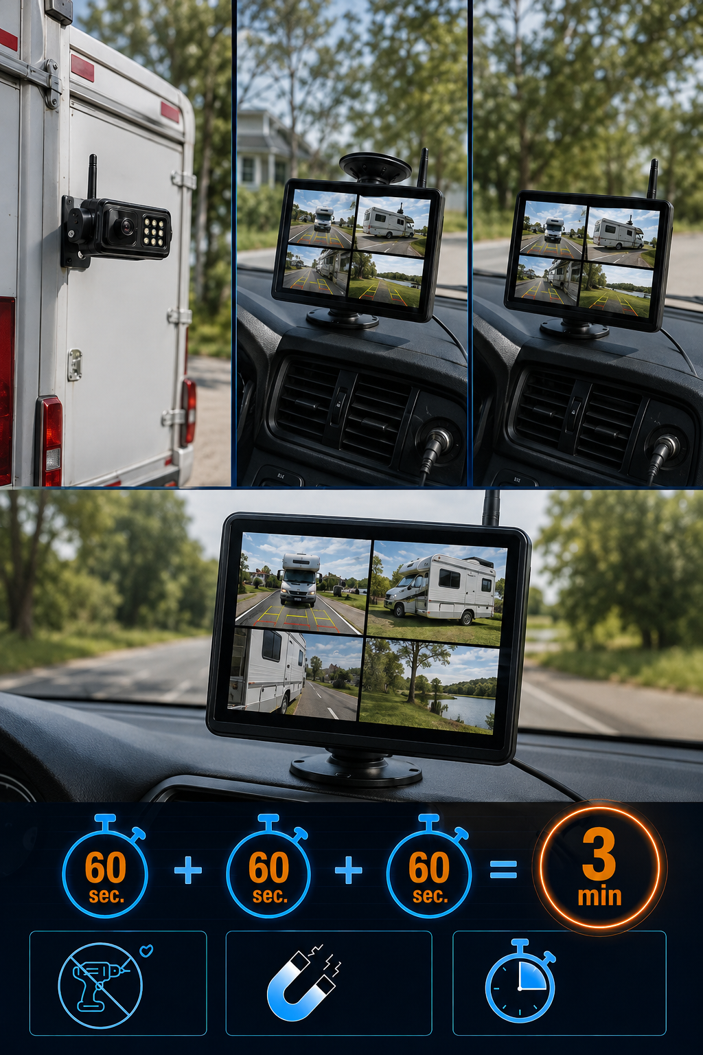 Trådlöst 1080P Multikamerasystem (komplett paket med 4 trådlösa kameror och en central bildskärm) - Över 6500 sålda! Begränsat lager
