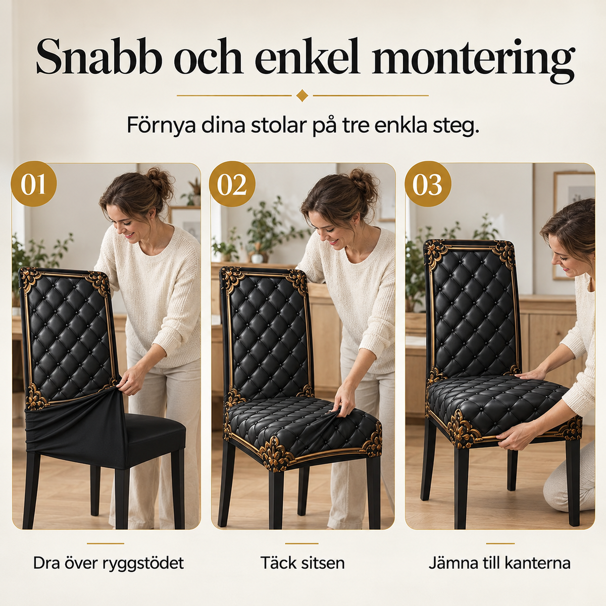 Eleganta Stretch-Stolsöverdrag med Barockmönster – 1+1 GRATIS