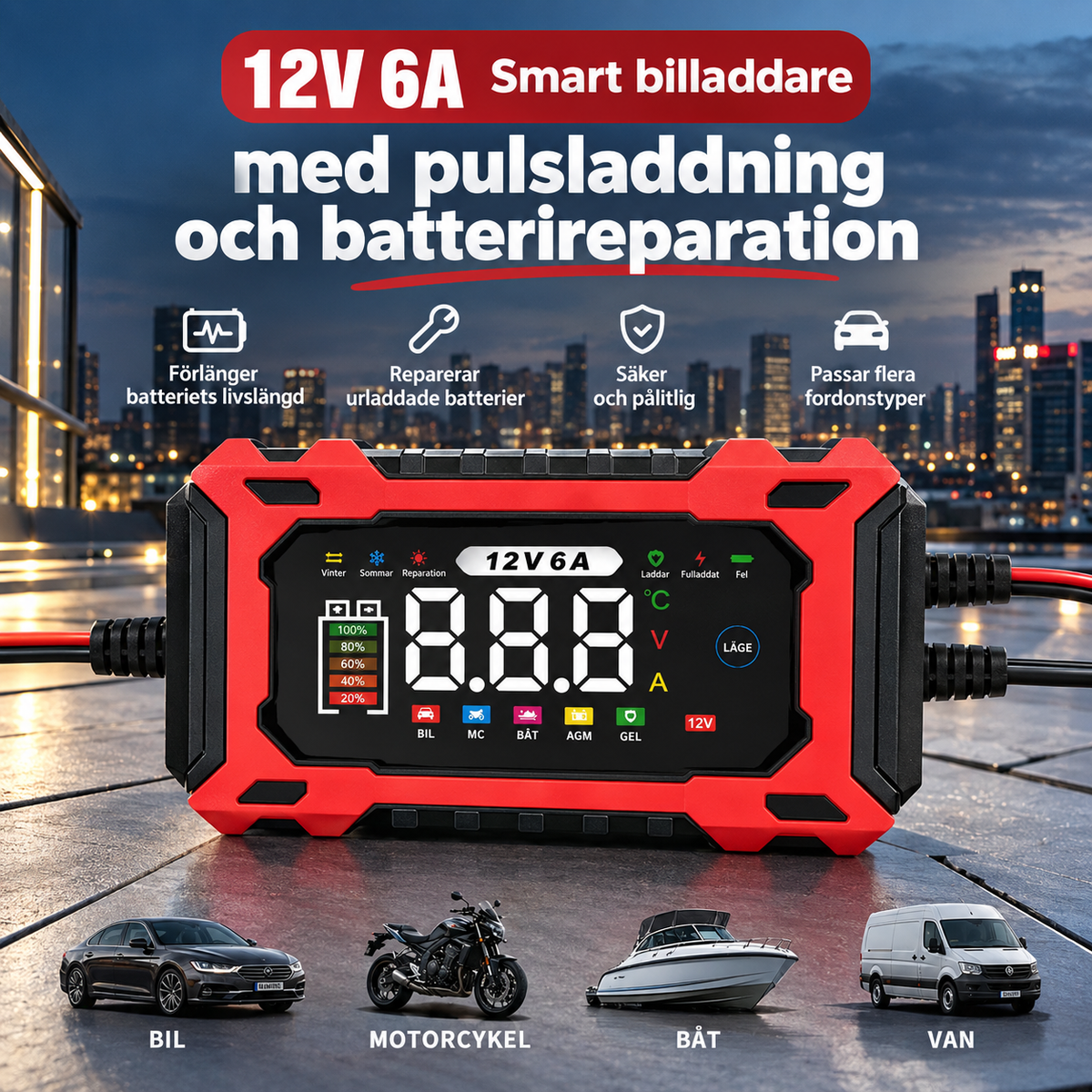 Smart Batteriladdare för Bil – 50% RABATT