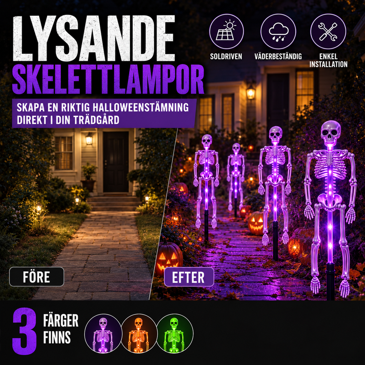 Solcellsdrivna Skelettlampor för Halloween – 1+1 GRATIS