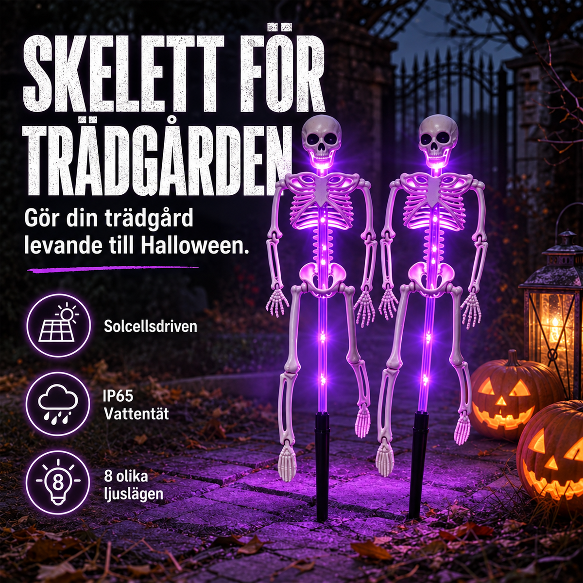 Solcellsdrivna Skelettlampor för Halloween – 1+1 GRATIS