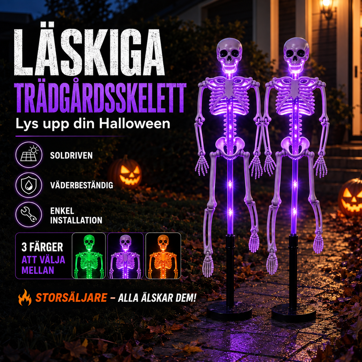 Solcellsdrivna Skelettlampor för Halloween – 1+1 GRATIS