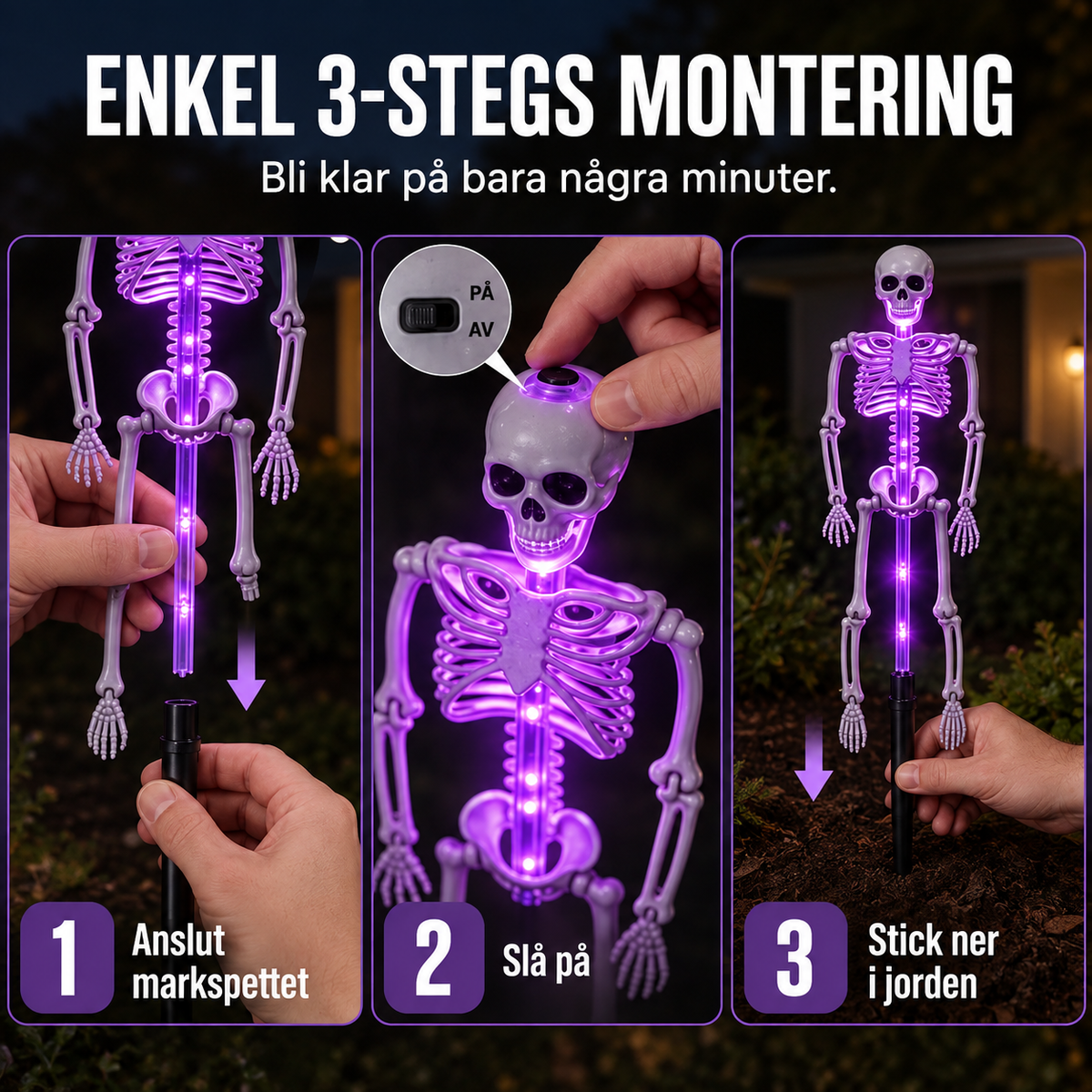 Solcellsdrivna Skelettlampor för Halloween – 1+1 GRATIS