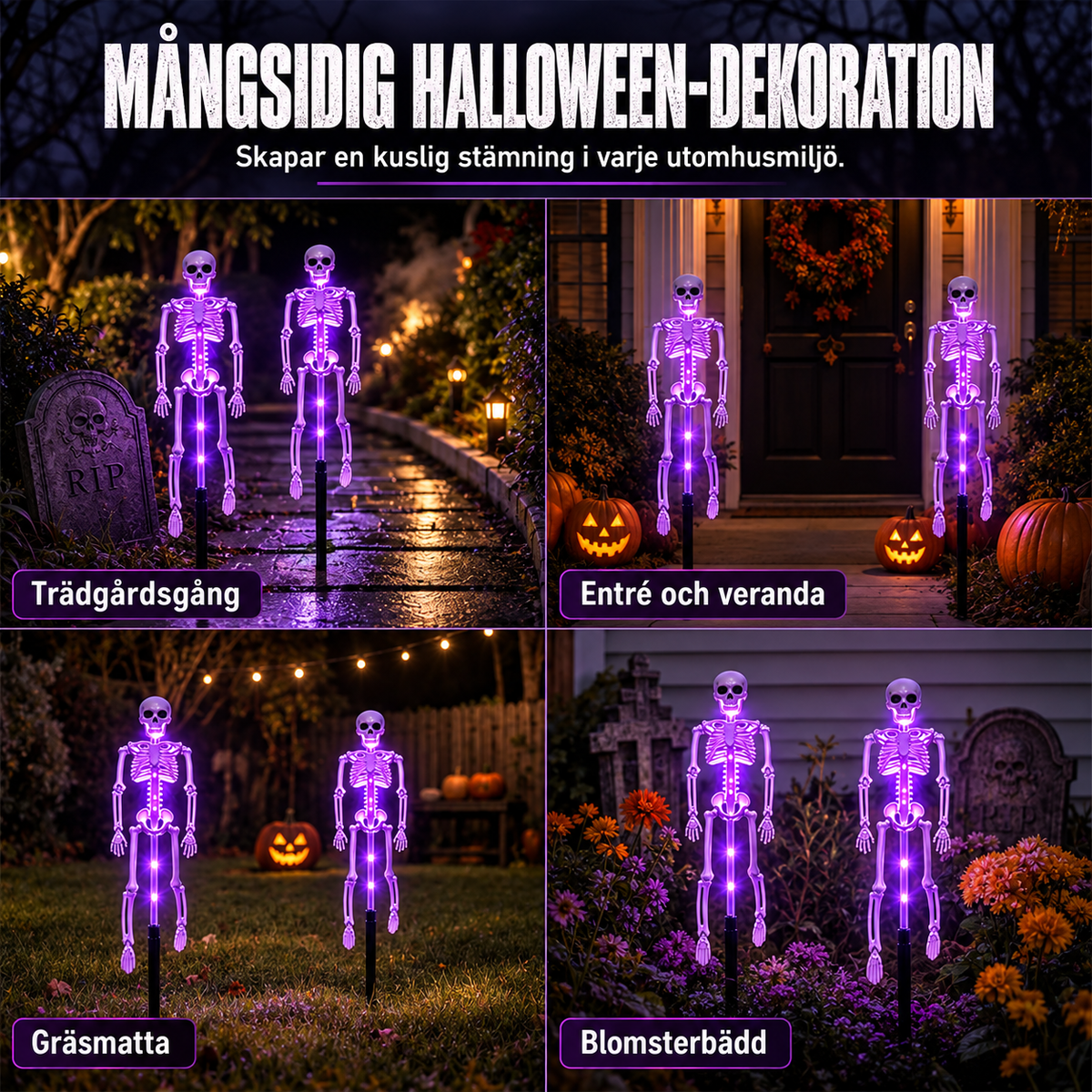 Solcellsdrivna Skelettlampor för Halloween – 1+1 GRATIS
